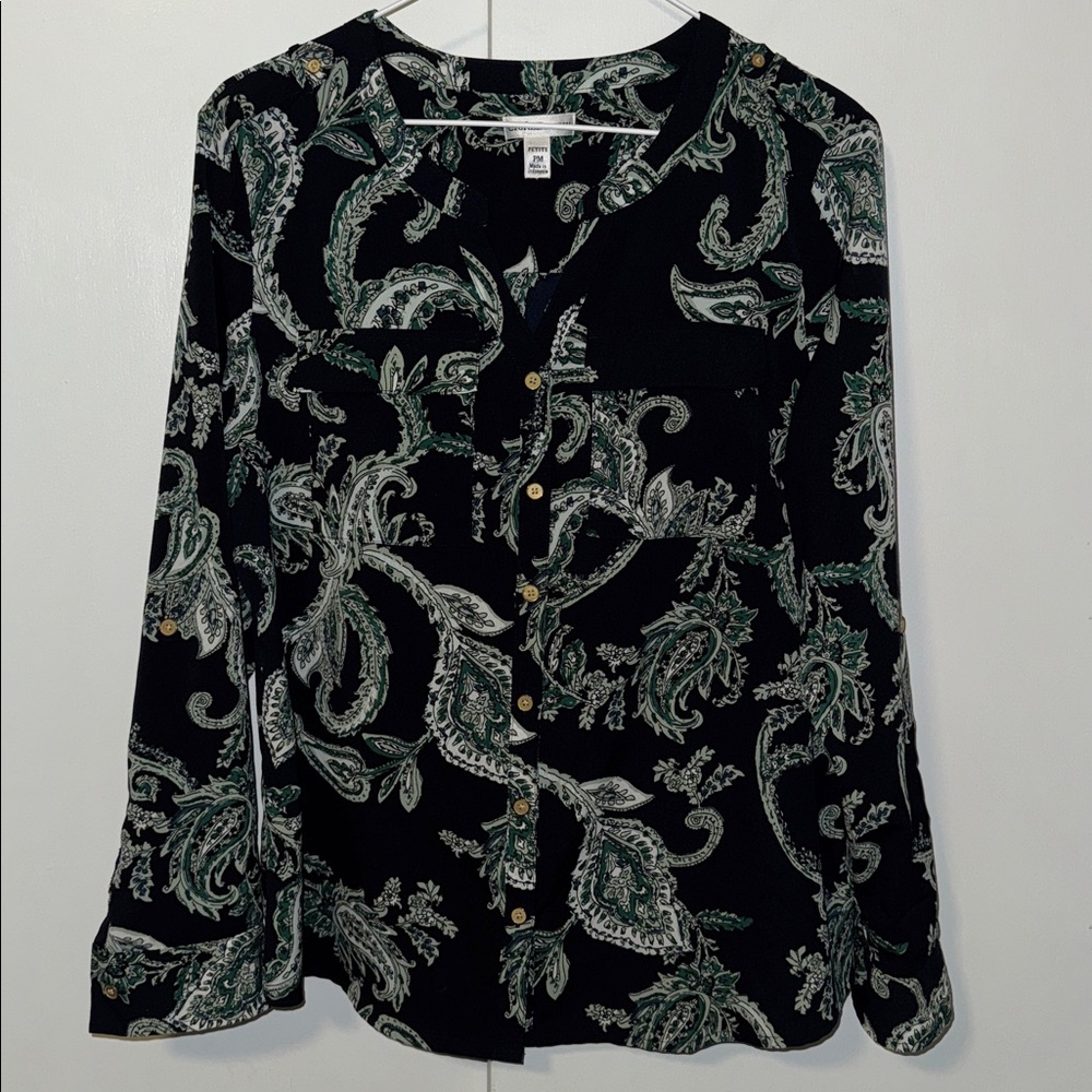 Croft & Barrow Paisley Print Button Down Shirt Blouse Long Sleeve Women’s M P